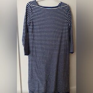 J. McLaughlin Blue and White Striped Boatneck Top with Long Sleeves